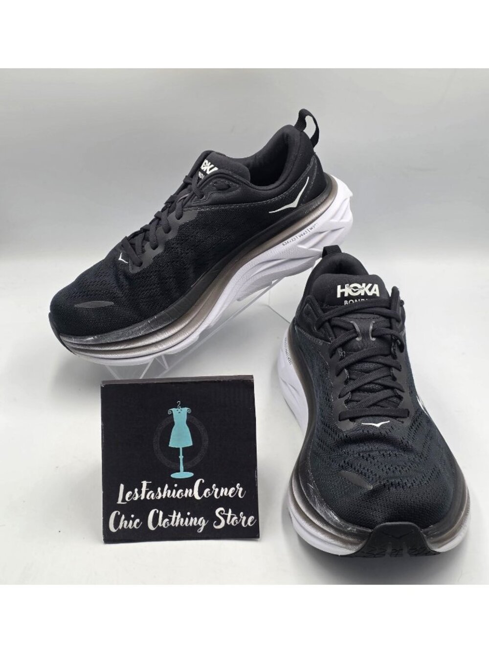 Hoka One One Women's Black White Bondi 8 Lightweight  Running Shoes Size 9 3911